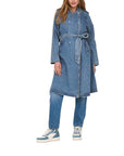 Only Juliette Cotton Denim Midi Trench Coat Light Blue