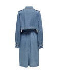 Only Juliette Cotton Denim Midi Trench Coat Light Blue