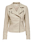 Only Gemma Fax Leather Biker Jacket Beige