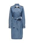 Only Juliette Cotton Denim Midi Trench Coat Light Blue