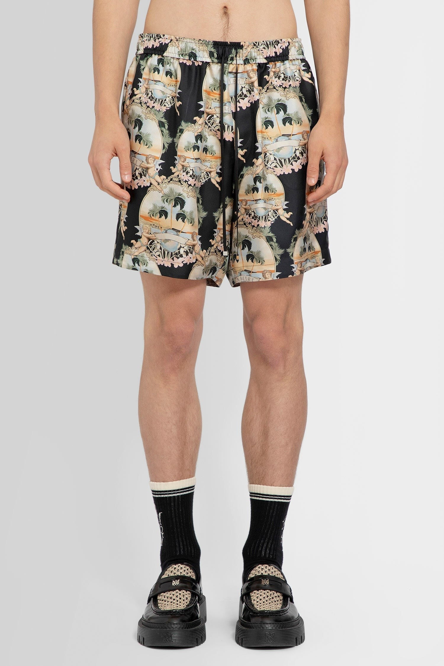 Amiri All Over Cherub Palm Tree Shorts Black - Princess Attitude