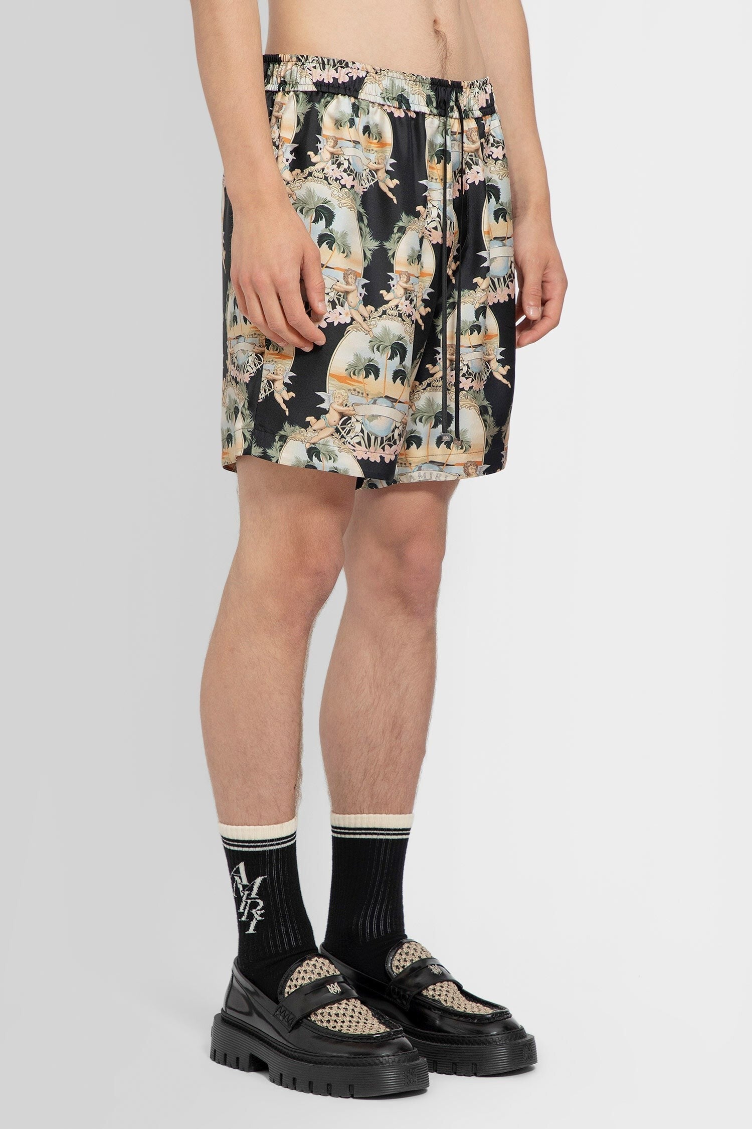 Amiri All Over Cherub Palm Tree Shorts Black - Princess Attitude