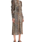 Ganni - Animal Print Satin Midi Dress