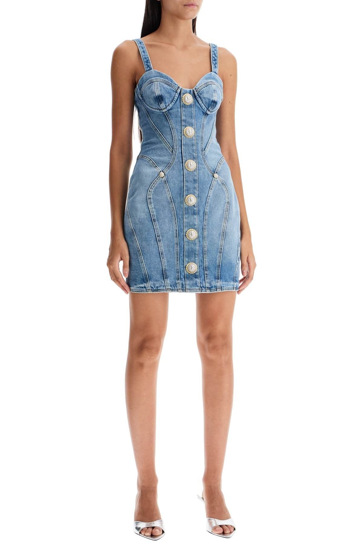 Balmain - Mini Denim Dress With Decorative Buttons - Princess Attitude