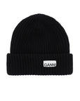 Ganni - Beanie Hat With Logo Patch