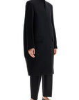 Toteme - Black High Collar Wide Coat In Viscose And Wool