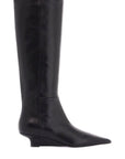 Toteme - Black Leather Knee-High Boots With Low Heel And Pointed Toe