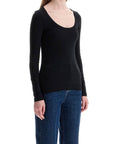 TOTEME - black organic cotton ribbed top with wide neckline