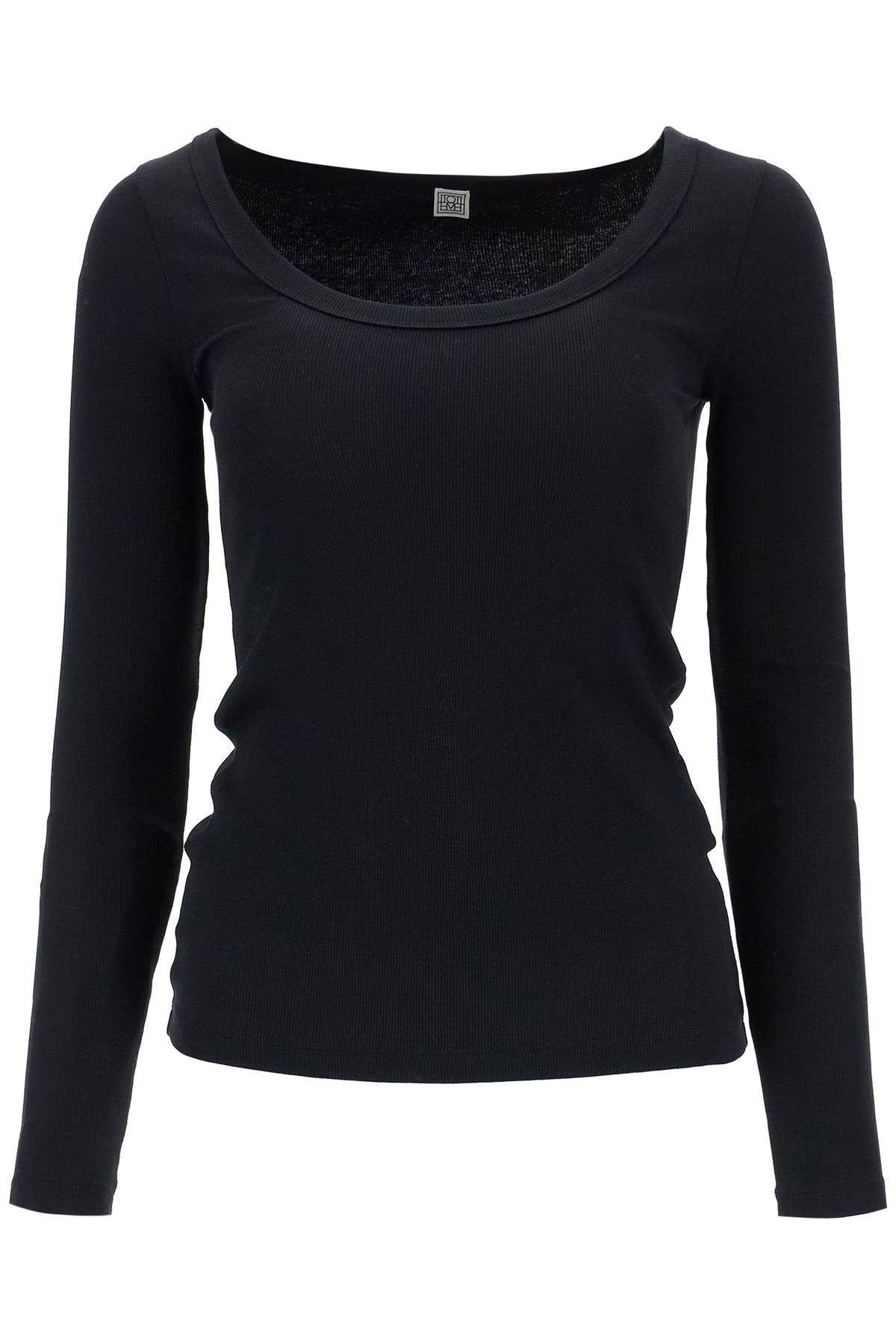 TOTEME - black organic cotton ribbed top with wide neckline