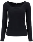 TOTEME - black organic cotton ribbed top with wide neckline