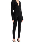 Norma Kamali - Black Slim Fit Long Sleeve V Neck Jumpsuit