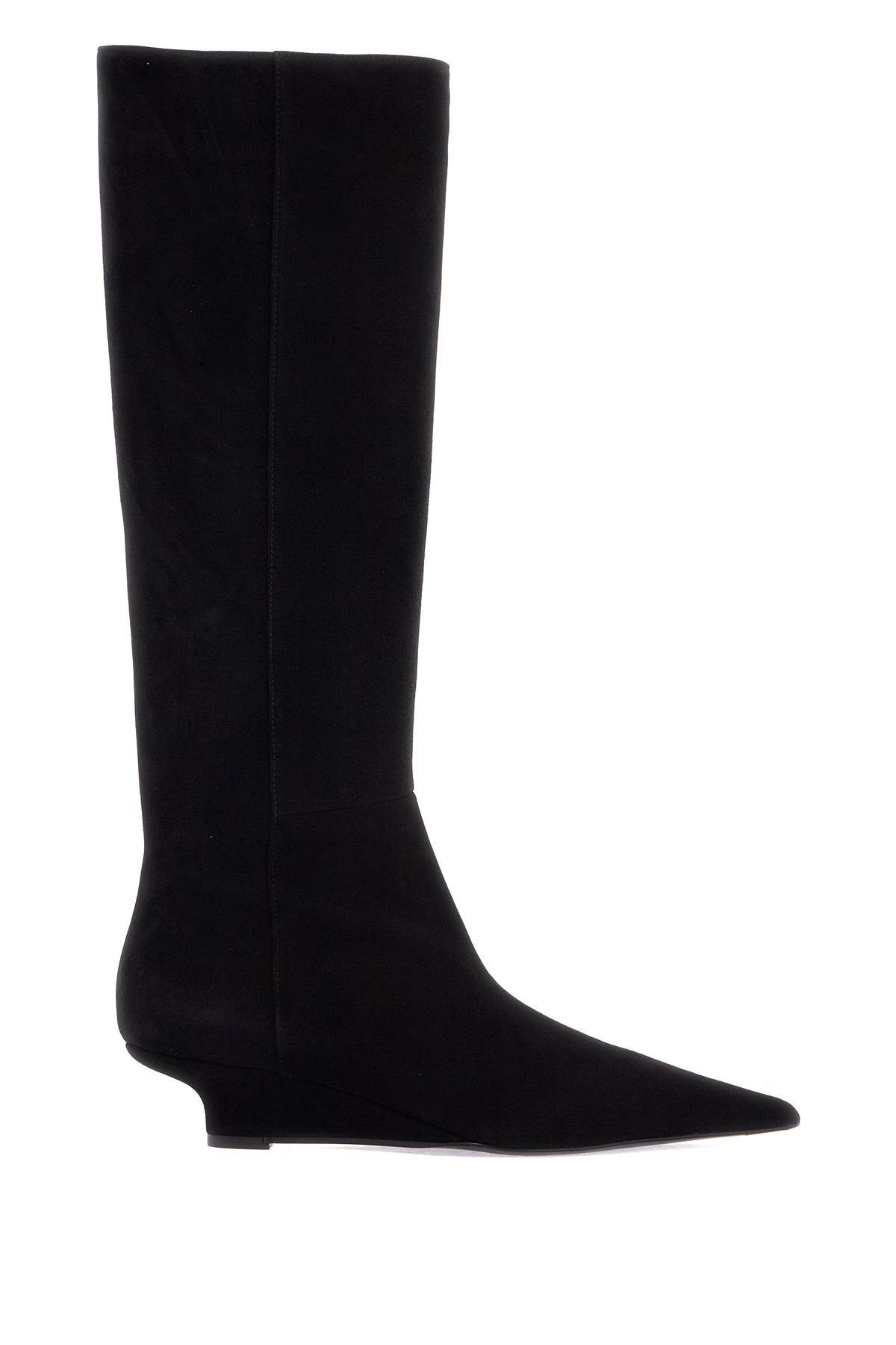 TOTEME - black suede knee-high boots with low heel