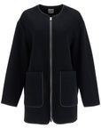 Toteme - Black Wool Felt High Collar Jacket With Zip