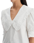 Ganni - Blouse With Exaggerated Collar And Ruffle