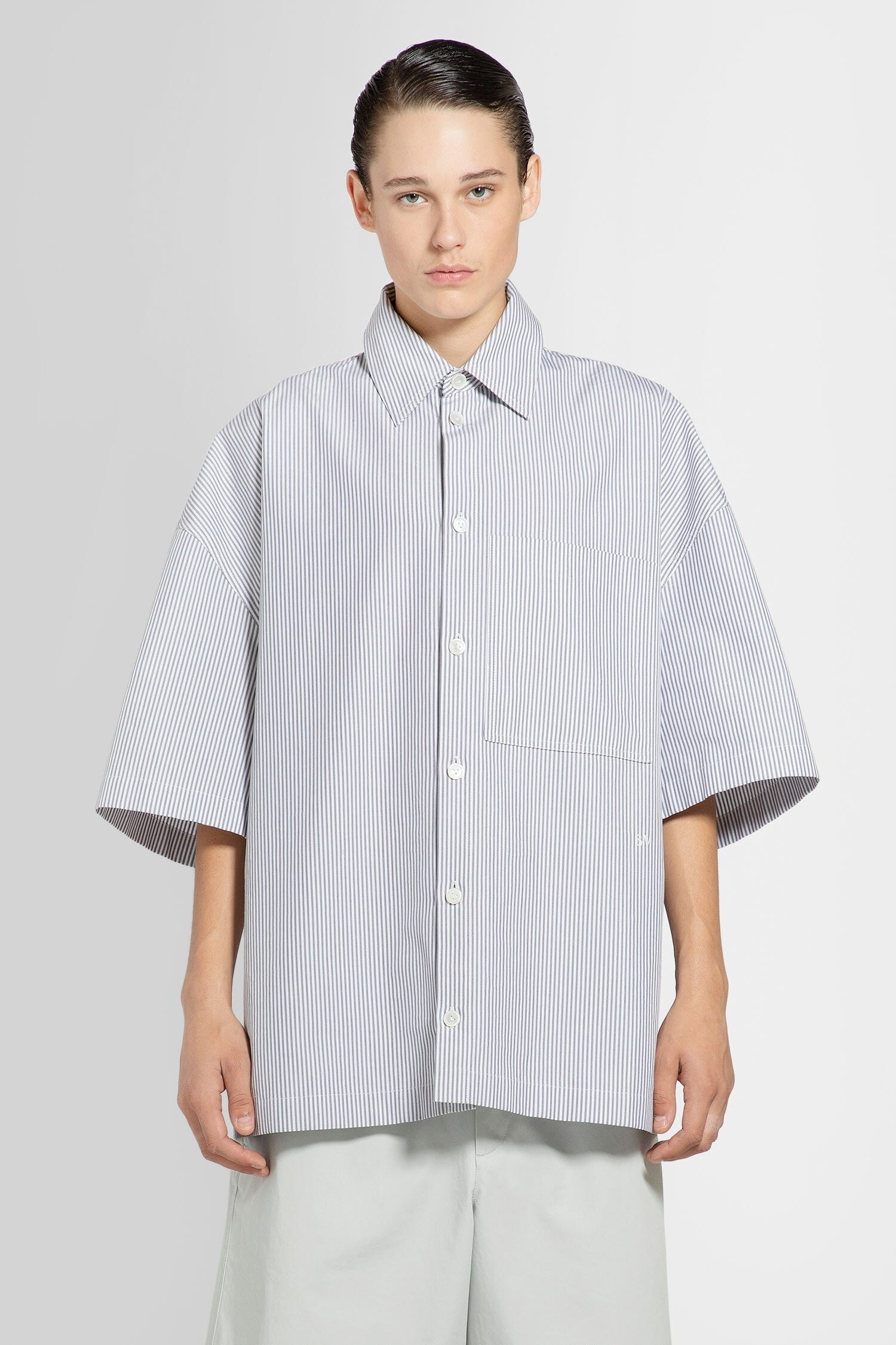 Bottega Veneta - Striped Cotton Overshirt With Bv Embroidery - Princess Attitude