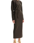 Norma Kamali - Brown Midi Slim Long Dress With V-Neck And Side Slit