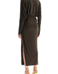 Norma Kamali - Brown Midi Slim Long Dress With V-Neck And Side Slit