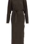 Norma Kamali - Brown Midi Slim Long Dress With V-Neck And Side Slit