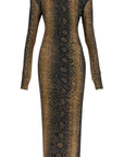 Norma Kamali - Brown Slim Fit Long Python Effect Dress