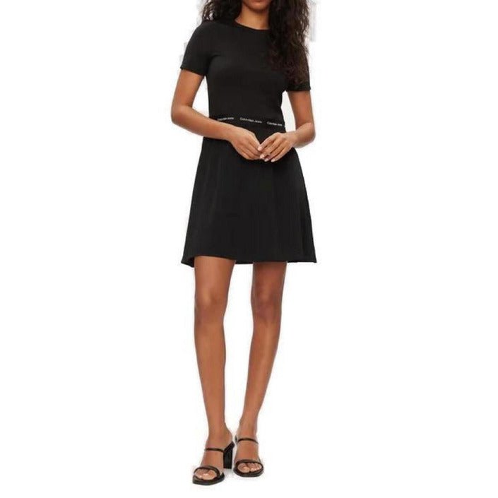 Calvin Klein Jeans Logo Tape Skater Dress Black - Princess Attitude