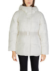 Calvin Klein Logo Belt Puffer Down Turtleneck Jacket White - Princess Attitude