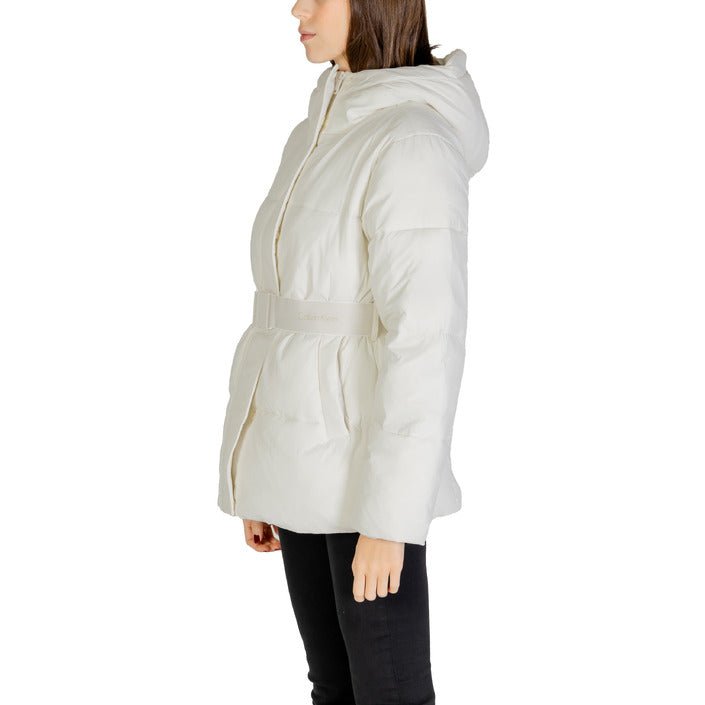 Calvin Klein Logo Belt Puffer Down Turtleneck Jacket White - Princess Attitude