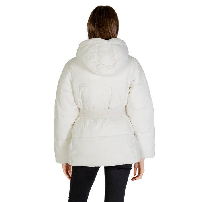 Calvin Klein Logo Belt Puffer Down Turtleneck Jacket White - Princess Attitude