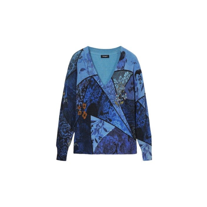 Desigual Arty Floral Print V - Neck Sweater Blue - Princess Attitude