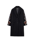 Desigual Embroidered Sleeves Lapel Collar Coat Black - Princess Attitude