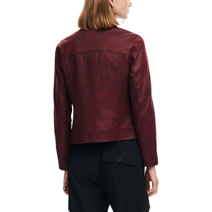 Desigual Faux Leather Moto Jacket Maroon - Princess Attitude