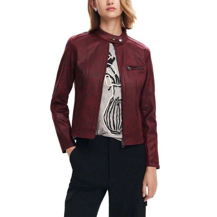 Desigual Faux Leather Moto Jacket Maroon - Princess Attitude