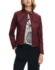 Desigual Faux Leather Moto Jacket Maroon - Princess Attitude