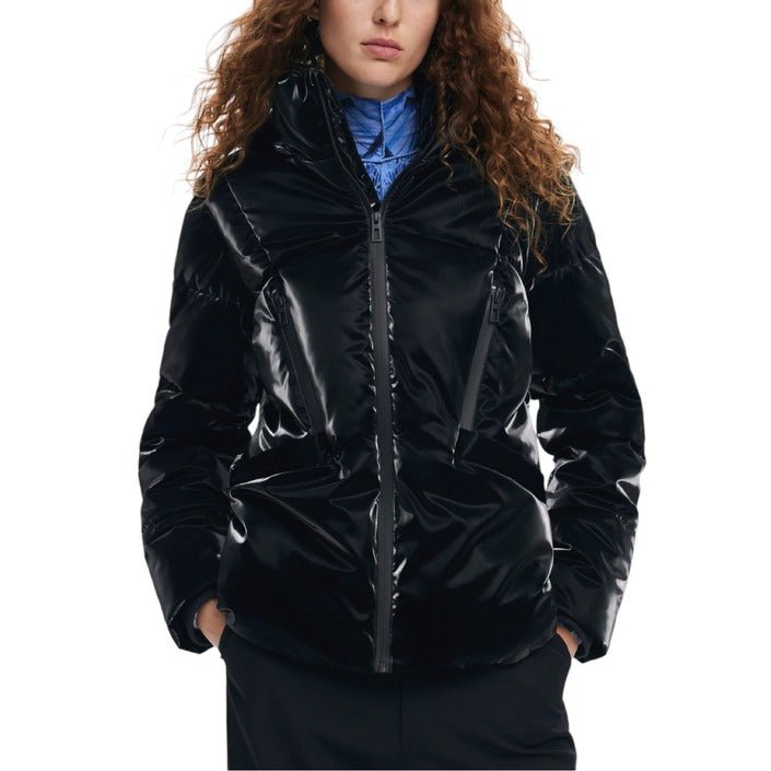 Desigual Metallic Quilted Coat With Hood Black - Princess Attitude