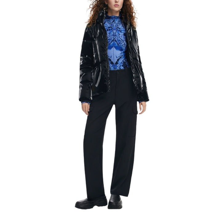 Desigual Metallic Quilted Coat With Hood Black - Princess Attitude