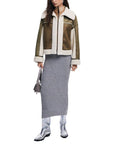 Desigual Shearling Biker Jacket Olive - Princess Attitude