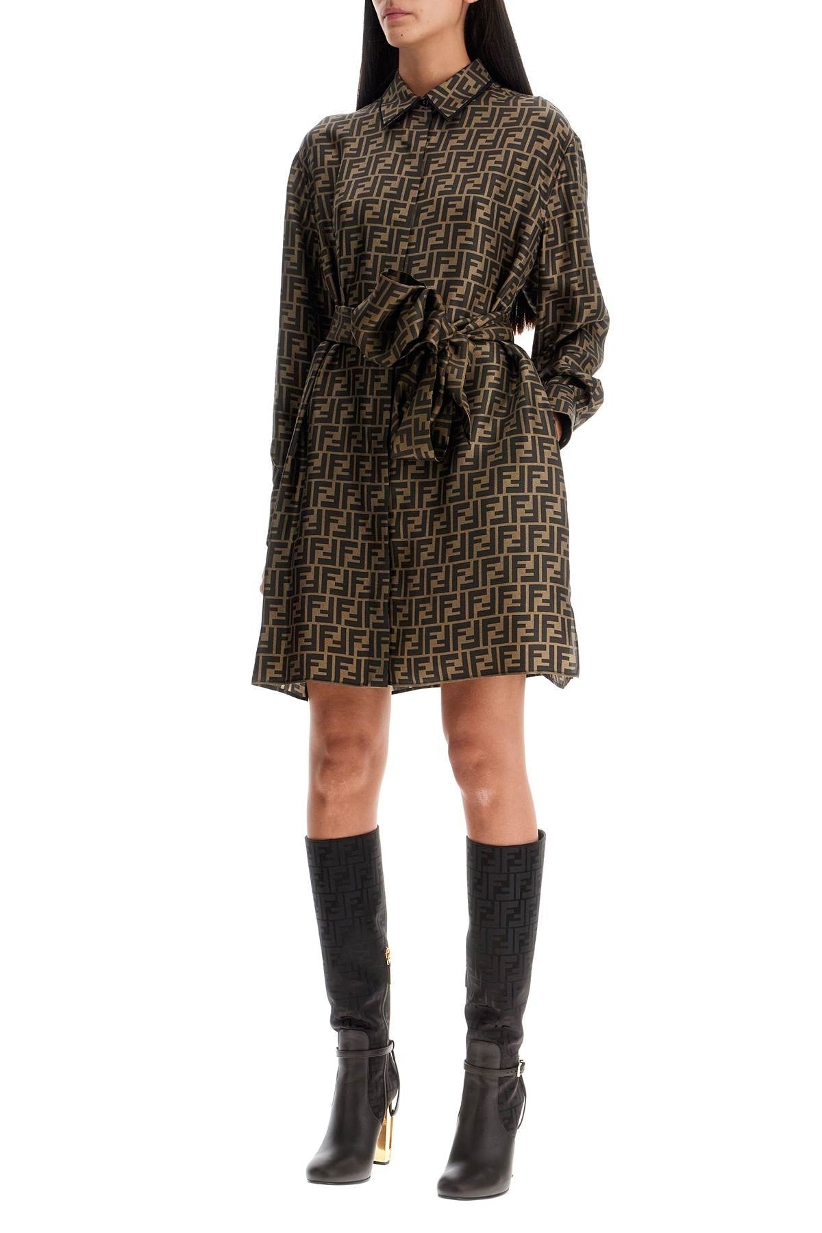 Fendi - Silk Shirt Dress With All - Over Logo - Princess Attitude