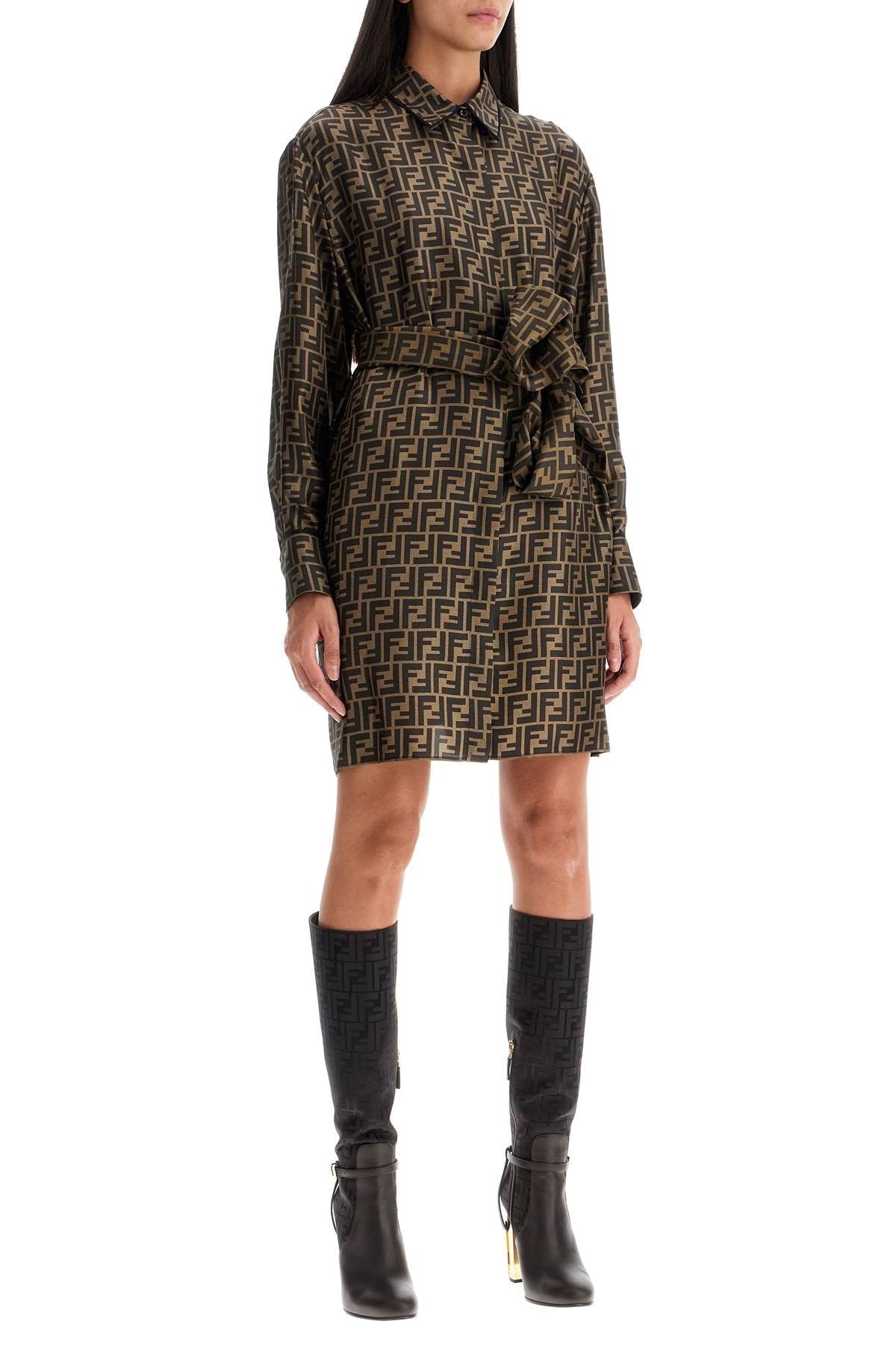 Fendi - Silk Shirt Dress With All - Over Logo - Princess Attitude