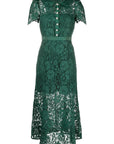 Self Portrait - Green Cord Lace Midi Dress