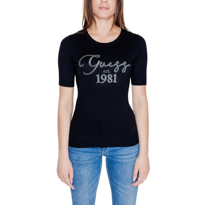 Guess 1981 Logo Crew Neck Knit Top Black - Princess Attitude