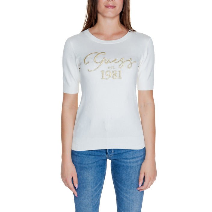 Guess 1981 Logo Crew Neck Knit Top White - Princess Attitude