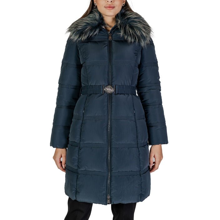 Guess Faux Fur Collar Long Puffer Down Jacket Navy - Princess Attitude