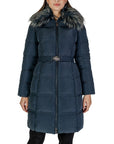 Guess Faux Fur Collar Long Puffer Down Jacket Navy - Princess Attitude