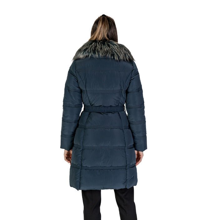 Guess Faux Fur Collar Long Puffer Down Jacket Navy - Princess Attitude