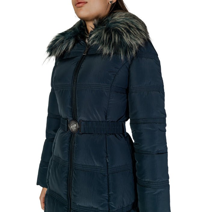 Guess Faux Fur Collar Long Puffer Down Jacket Navy - Princess Attitude