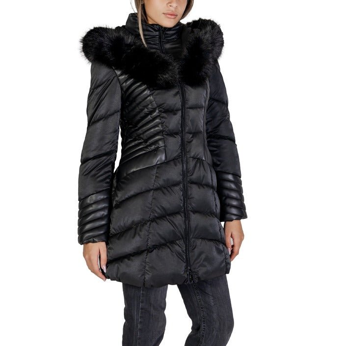 Guess Faux Fur Puffer Down Long Hooded Jacket Black - Princess Attitude