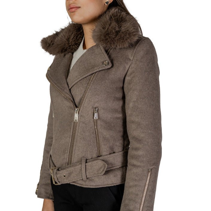 Guess Nancy Moto Faux Fur Wool Blend Jacket Brown - Princess Attitude