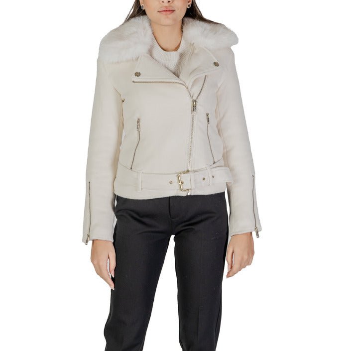 Guess Nancy Moto Faux Fur Wool Blend Jacket White - Princess Attitude