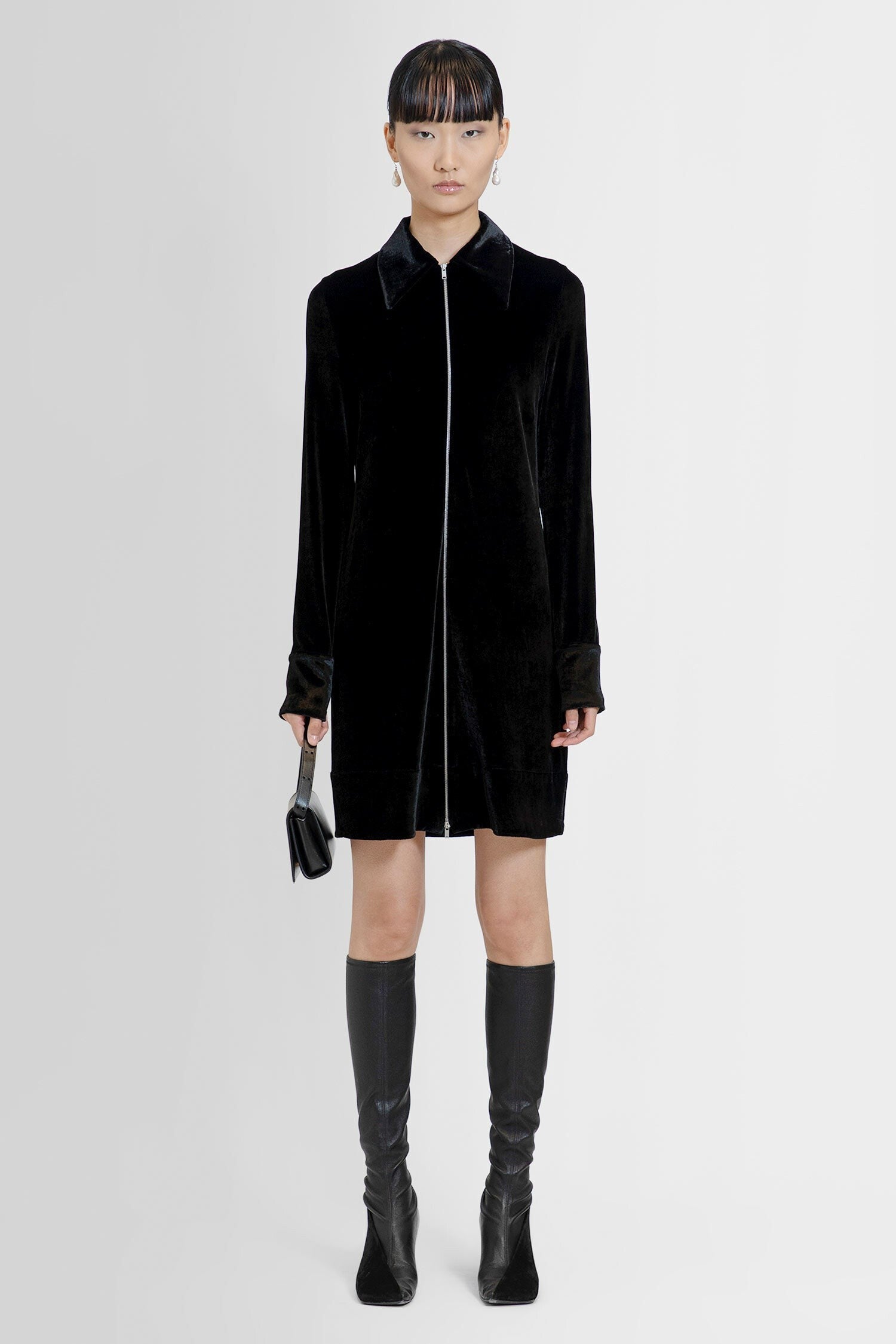 Jil Sander - Short Velvet Jersey Shirt Dress - Princess Attitude