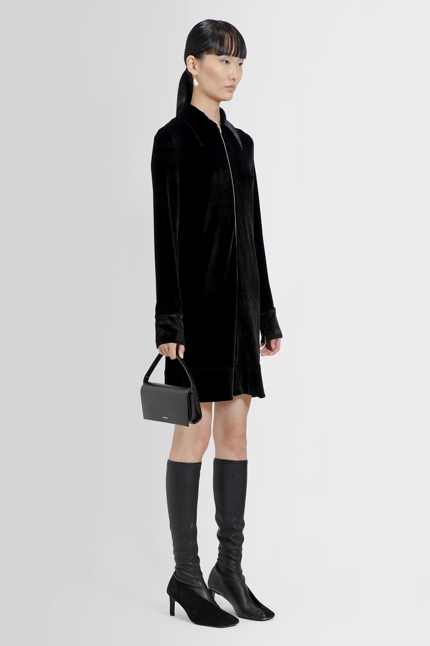 Jil Sander - Short Velvet Jersey Shirt Dress - Princess Attitude