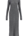 Toteme - Long Dress In Rws Wool Gray Mélange With Cable Knit Pattern